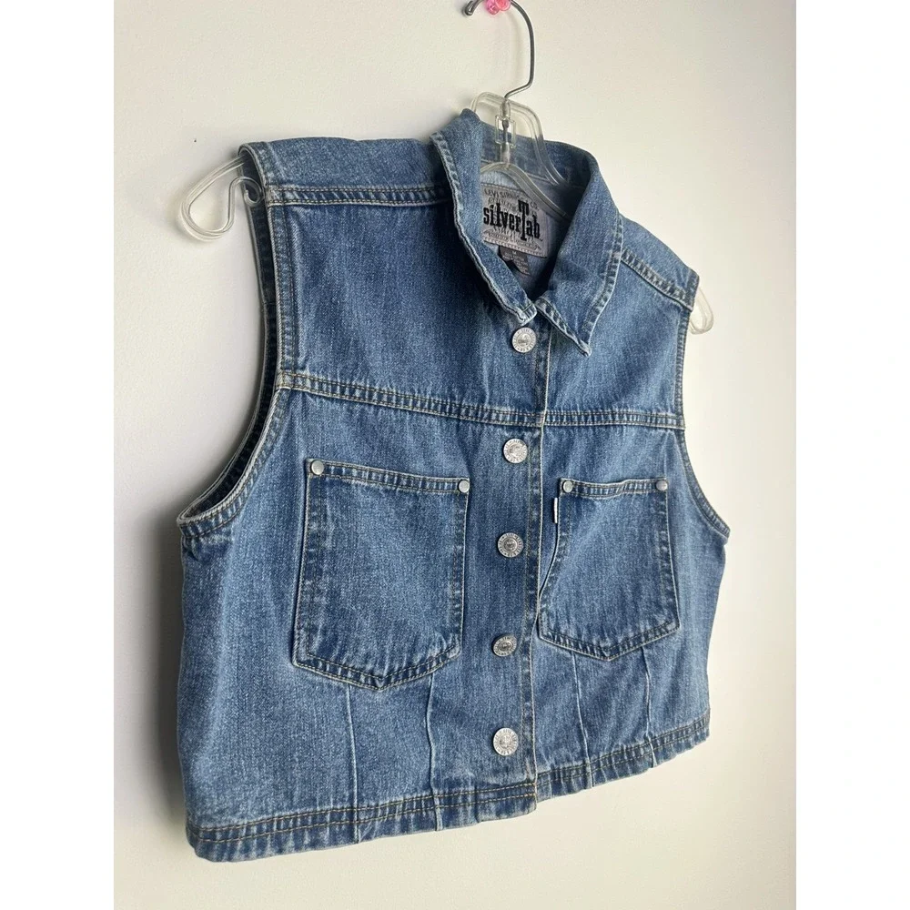 Vintage Levis SilverTab Denim Shirt Dress Womens M Blue Sleeveless Belted 90s